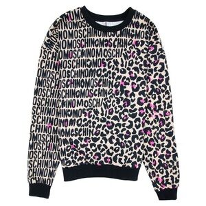 Moschino Women's Logo Leopard Sweater - Black, Pink, and Cream